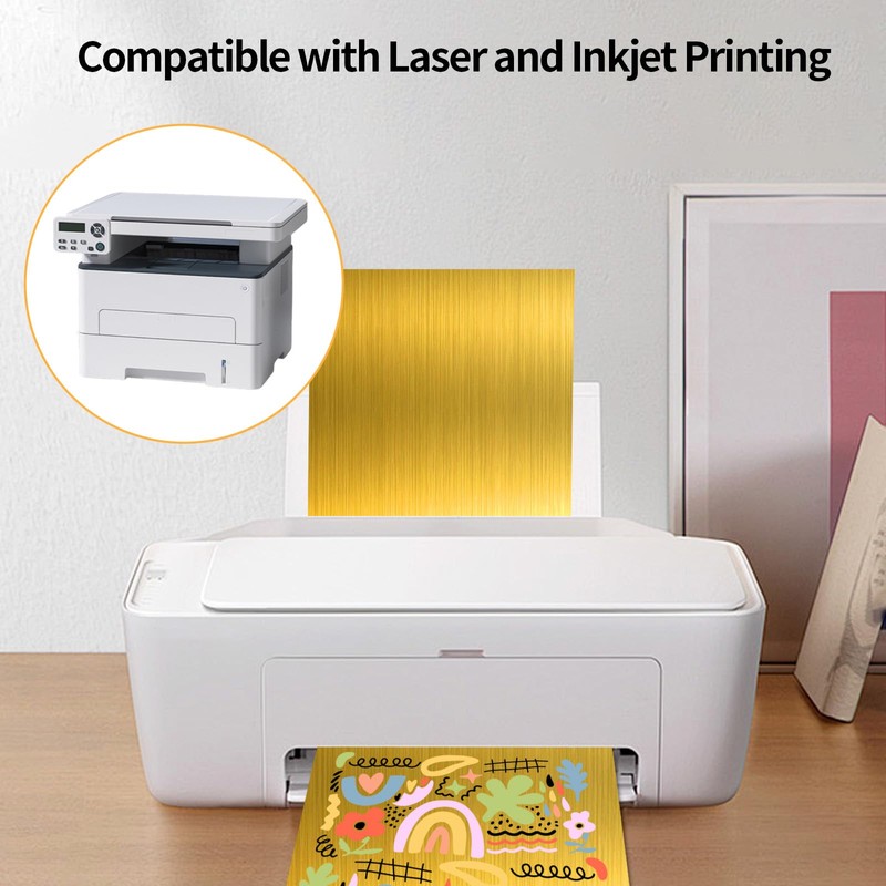 Gold Printable Sticker Paper, 20 Sheets Printable Holographic Gold Sticker