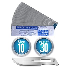 Sterile Stainless Steel Scalpel Blades, Single Use, Premium, Safety Blade No. 10, 30 Individually Wrapped Scalpels Craft Blades Made of Carbon Steel, Set of 30 Scalpel Blades No. 10