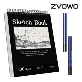 Zvowo Cuaderno A4+ De Boceto Y Dibujo 200 Páginas Blank Sketchbook Con 4 Lápices 2b 4b 6b Hb Cuaderno De Dibujo Libreta Escolar Espiral Color Negro