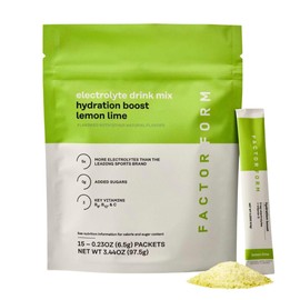 FACTOR FORM Hydration Boost Electrolyte Powder | 1800mg Electrolytes | Vitamin C, B6 & B12 for Energy & Immunity | No Added Sugar | 5 Calories | 15 Packets | Lemon Lime Flavor