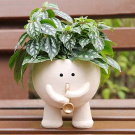 Cute Face Planter Pots for Plants, Smiley Kids Playing Sax Flower Pots Succulents Planter Gift Ideal for Mother and Christmas