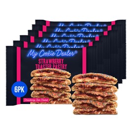 My Cookie Dealer Soft Baked Cookies, Strawberry Toaster Pastry (6-Pack, 4oz Cookie) - Strawberry Pop-Tarts & White Chip Batter, Filled with Strawberry Jam - Individually Wrapped Travel Snacks