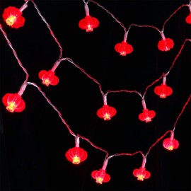 Mudder 33 Feet 80 LED Red Hanging Lanterns String Lights Chinese New Year String Lights Battery Operated Decoration Fairy String Lights for Spring Festival, Wedding, Christmas, Party Decor