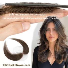 SEGO Frontal Lace cover-up Hairline for Women Remy Hair Extensions Forehead Hairpiece - 0.75in*6.25in-10 inch, #02 Dark Brown-Lace, lace Base+100% Human Hair