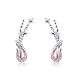 Star Ear Crawler Earrings Sterling Silver Moon Stars Ear Cuff Earrings Jewellery Gifts for Women Girls, Sterling Silver, No Gemstone