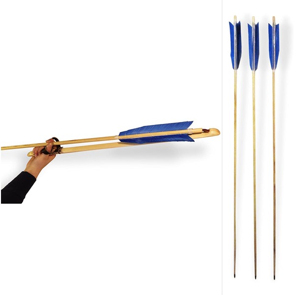 Nanticoke Atlatl with Leather Handle and Three Six Foot Fletched Darts
