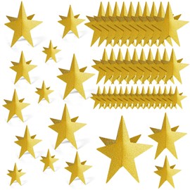 Sinload 45 Pcs Star Centerpieces for Movie Night Party Decorations 3D Movie Night Supplies Star Decorations in 3 Sizes 8" 5" 3" Red Carpet Film Show Theme Birthday Party Table Decor(Stylish,Gold)