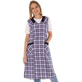 Zip Gown Zip Women's Smock – Smock Apron Without Sleeves – Cooking Apron – Household Apron – Coat for Women, Checked – Cotton/Polyester, Design 3