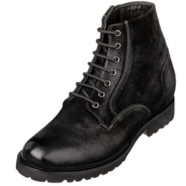 CALTO Men's Invisible Height Increasing Elevator Shoes - Black Nubuck Leather Lace-up/Zip-up Casual Boots - 3.0 Inches Taller - K24401 - Size 11 D(M) US