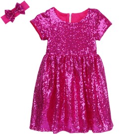 Cilucu Flower Girl Dress Baby Toddlers Sequin Dress Kids Party Dress Bridesmaid Wedding Gown Birthday Dress Hot Pink 5T-6T
