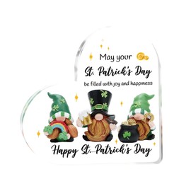 St Patricks Day Decor for Table, Office Desk, Shelf, Mantle - Acrylic Heart Shamrocks Decorations for Home & St Patricks Day Gifts