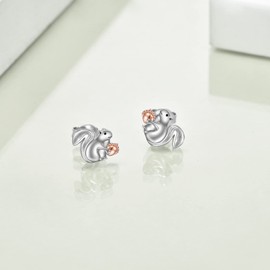 Sterling Silver Squirrel Acorn Stud Earrings - Hypoallergenic Squirrel Lover Gift for Women