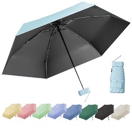 Thryviel Travel Umbrella, Small UV Umbrella, Mini Umbrella, Portable Pocket Umbrella, Ultralight, Portable Parasol, Rain and Wind Protection, Daily Wearable, Suitable for All People, lightblue