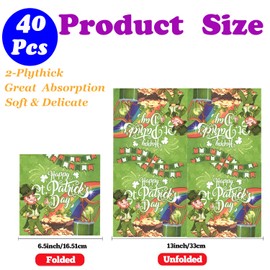 40Pcs Happy St. Patrick's Day Charm Lucky Prints Disposable Paper Napkin Green Lunch Napkin for Home Dinner Buffet Tableware Party Supplies 6.5in