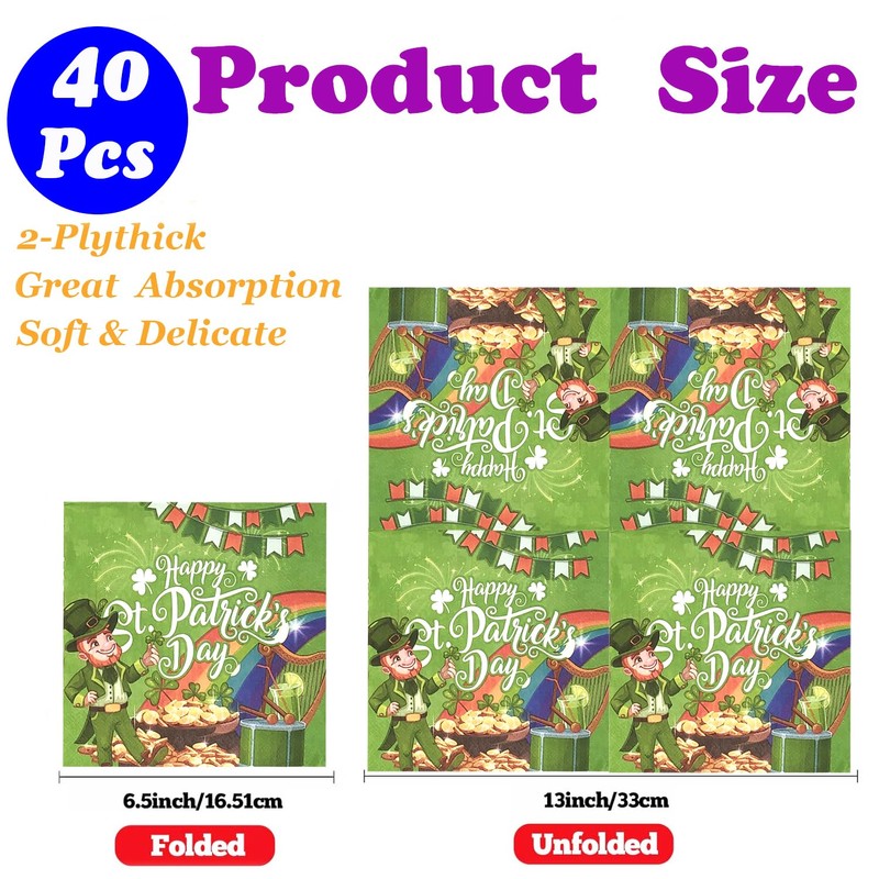 40Pcs Happy St. Patrick's Day Charm Lucky Prints Disposable Paper