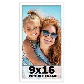 9x16 Frame White Solid Wood Picture Frame Includes UV Acrylic Shatter Guard Front, Acid Free Foam Backing Board, Hanging Hardware Wood Square Frame Wall Frames for Family Photos - no Mat