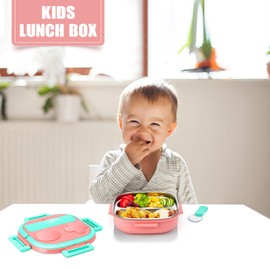 PEDECO Stainless Steel Bento Box for Kids - 2-Compartment Design - Complete Lunch Set with Portable Cutlery - Ideal for Children Aged 3 & Under - Dishwasher Safe & BPA-Free(Coral Pink)