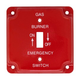 Airmont Products, AP-10462, Emergency Gas Shut-off Toggle Switch Wall Plate, 1-Gang Standard Size, Heavy Duty, Red Painted Metal, With White Silk-Screened Lettering, Very Noticeable, Code Compliant