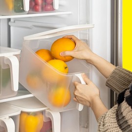 MineDecor 4 Pack 4.5L Plastic Storage Containers Square Food Storage Organizer Stackable Refrigerator Organizer Handle Kitchen Containers with Lids for Fruits Vegetables Meat Egg