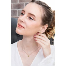 Sterling Silver Genuine or Synthetic Gemstone 6mm Round Fancy Solitaire Pendant Necklace and Stud Earrings Set for Women, Metal, Citrine