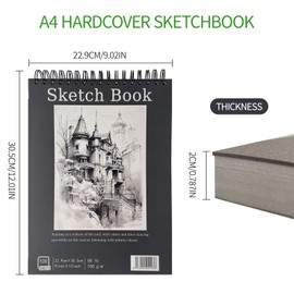 VELLUSTRA A4 Sketchbook, 100 Sheets/200 Pages Very Strong Paper, Spiral Bound Drawing Book, A4 Hard Cover, Sketch Pad for Sketching, Illustration, Portrait, Robust Hardcover with Ring Binder Binding