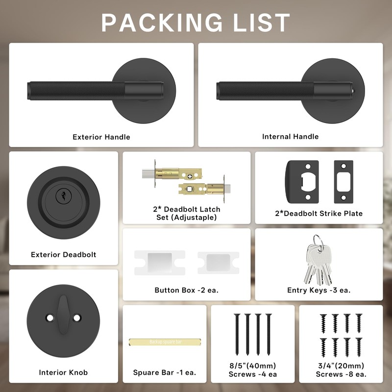 Amerdeco Front Door Lock Set with Double Cylinder Deadbolt, Black