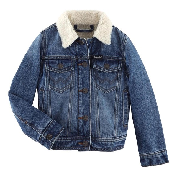 Wrangler Girl's Sherpa Lined Denim Trucker Jacket Denim XS