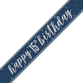 15th Birthday Blue Age 15 Navy Blue Party Banner Decoration Garland Pennant Decor UP