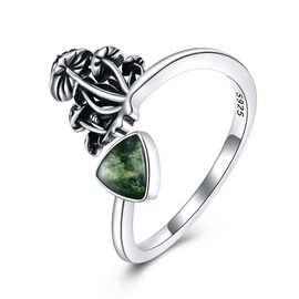 YFN Moss Agate Mushroom Ring 925 Sterling Silver Mushroom Open Ring Adjustable Ring Mushroom Jewelry Gift for Women