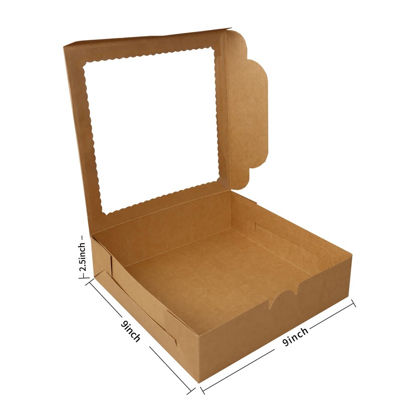 12pcs 9x9x2.5 Inches Brown Pie Box Bakery Boxes with Window