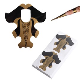 FingerAngel 100PCS Extra Long Gloden Color Fish Patten Adhesive Stiletto Nail Forms Guide for UV Gel Acrylic Curve False Nail Tips Extension