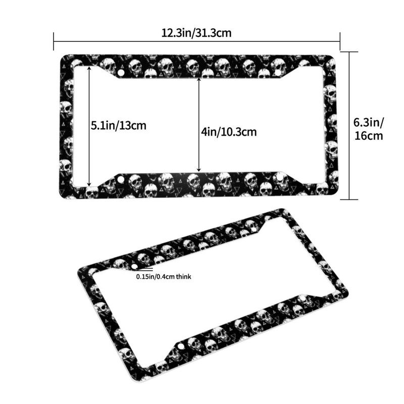 Skull License Plate Frame 2 Pack Accessories Cars Decor 12.3