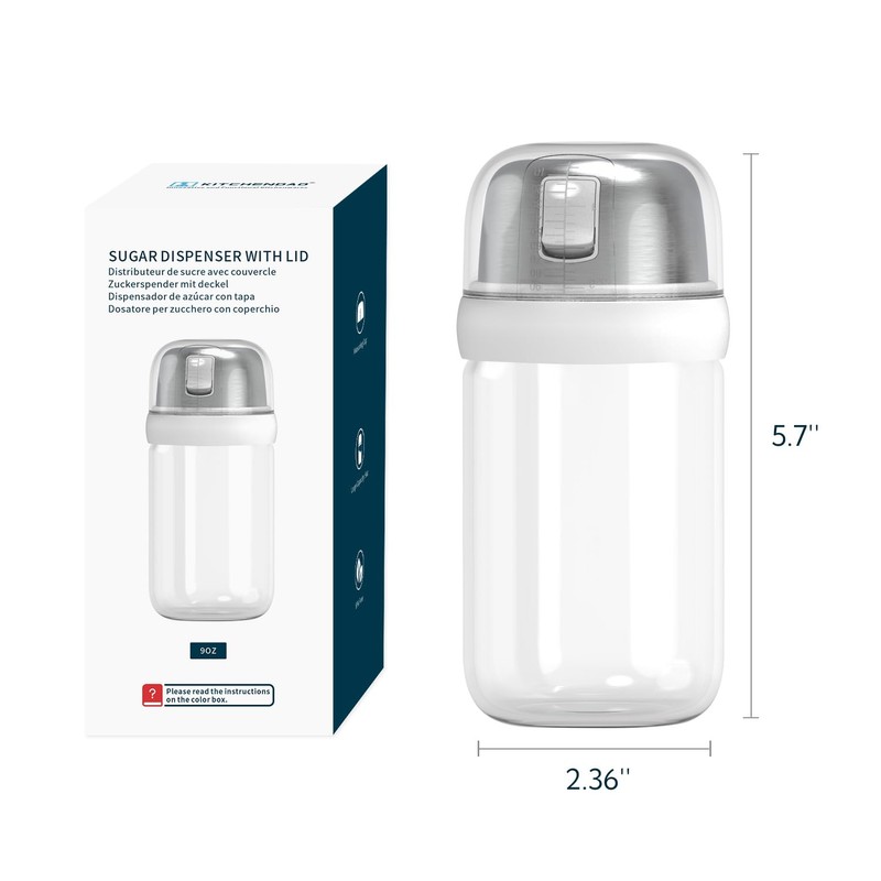 KITCHENDAO Glass Sugar Dispenser with Side Pour Spout, Built-in Lid