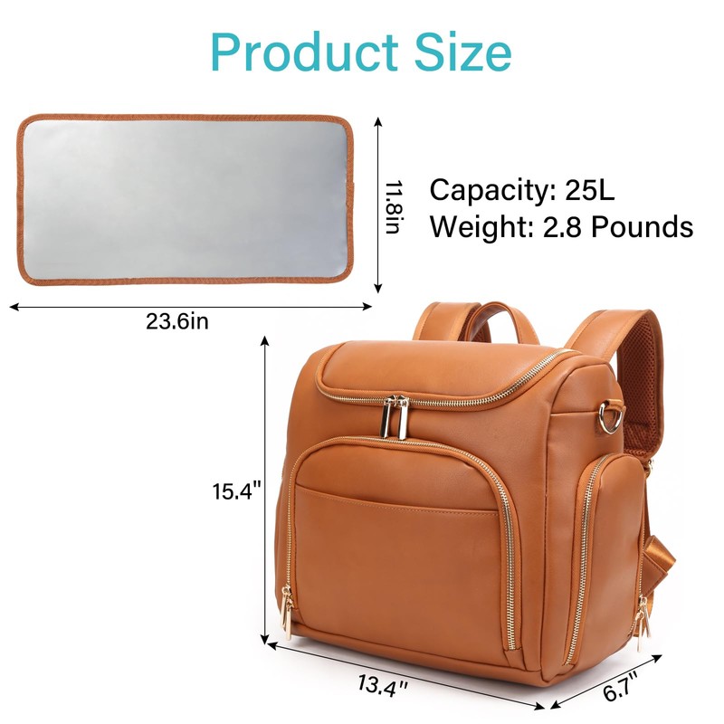 Leather Diaper Bag Backpack with Changing Pad - Multi-Function Large