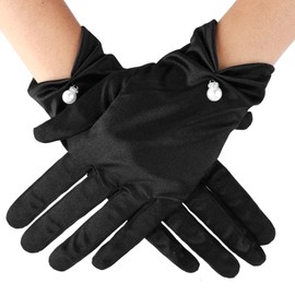 HaiFafafaing Satin Gloves Wedding Gloves Bridal Gloves White Gloves Short Elegant Formal Opera Wedding Suit Gloves for Women Bride Costume Wedding (Black), black