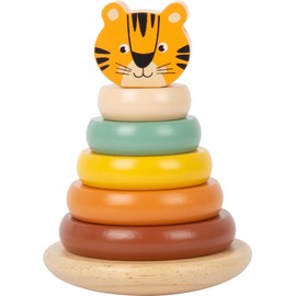Small Foot 11706 Stacking Tower Tiger Safari 7-Piece Stacking Game with 5 Coloured Wooden Rings from 12 Months