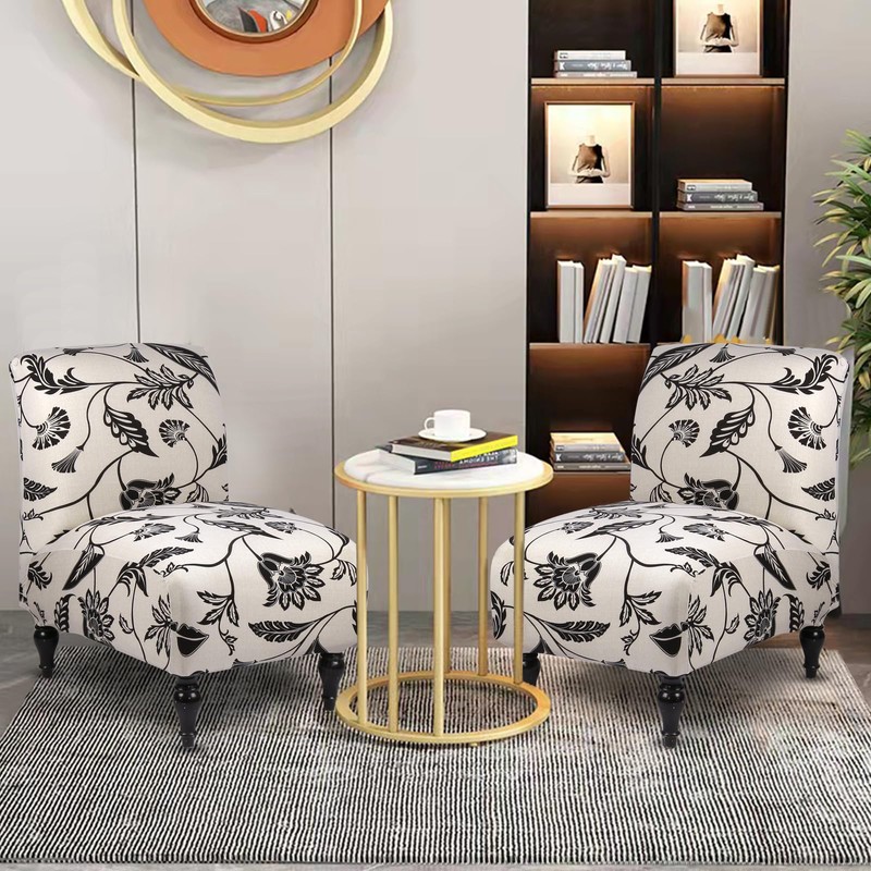 Armless Accent Slipper Chair Cover Slipcover,Stretch Spandex Printed Removable Non-Slip