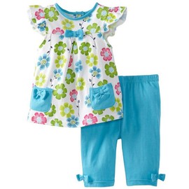 Frogwill Little Girls 2 Pieces Playwear Set with Bow and Applique (6T, Floral)