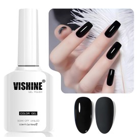 Vishine Jet Black Gel Nail Polish, 1 Pcs 16ml Soak-Off UV LED Gel Polish for DIY Nail Art & Home Manicure, Shade L349 Pure Black