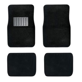 New Carpet Car Floor Mats 4 Pc Set for Cars Trucks SUVS with Heel Pad -Front and Rear Mats Universal Classic Matching Heel Pad (Black)