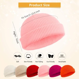 SATINIOR Trawler Beanie Watch Hat Roll-up Edge Skullcap Fisherman Beanie for Women Men(Pink,1 Piece)