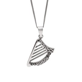 81stgeneration Unisex 925 Sterling Silver Irish Celtic Harp Pendant Necklace, 18"