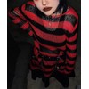 URAWESO Red and Black Goth Distressed Stripe Knit Sweater Dress