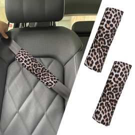 JDDRY 2PCS Car Seat Belt Cover,Leopard Printed Pu Leather Seat Belt Cover,Seat Belt Shoulder Pad for Cars/SUVs/Trucks, Universal Seat Belt Pad (Light Brown-HJ)