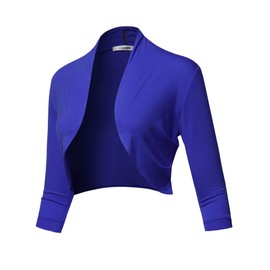 SSOULM Women's 3/4 Sleeve Open Front Bolero Shrug Cardigan Royal M