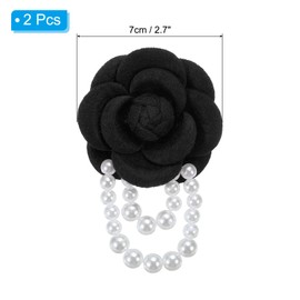 PATIKIL Fabric Camellia Flower Brooches, 2 Pack Elegant Pearl Tassel Brooches Floral Pins Bracelet Dual Use for Women Suit Hat Dress Shirt Tie Corsage, Black