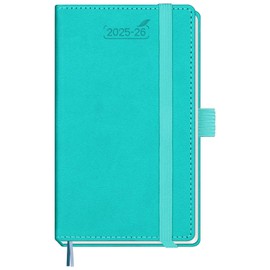 BEZEND Calendar 2025 2026 Small Weekly Planner A6, 18-Month Pocket Calendar July 25-Dec 26, Book Calendar PU Leather Hardcover with Pen Holder - Turquoise