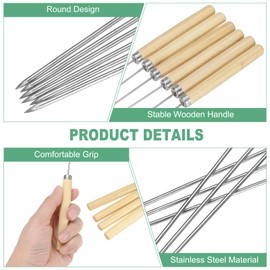 M METERXITY 20-Pack Metal Kabob Skewers with Wood Handle, 13.8 Inch Stainless Steel Barbecue BBQ Skewers for Grilling for Party/Outdoor[0.08 Inch]