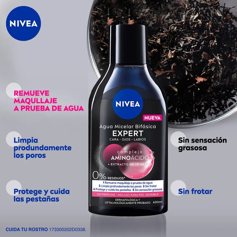 Agua Micelar Bifásica NIVEA Micellair Black Expert 400 Ml