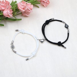 LUOKIFUR Couple Bracelet with Projection Stone Magnetic Bracelet 100 Voice I Love You Bracelet Mutual Attraction Valentine's Day Gift, Stainless Steel